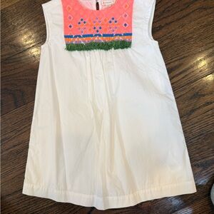 Crewcuts Neon Coral and White Embroidered Shift Dress